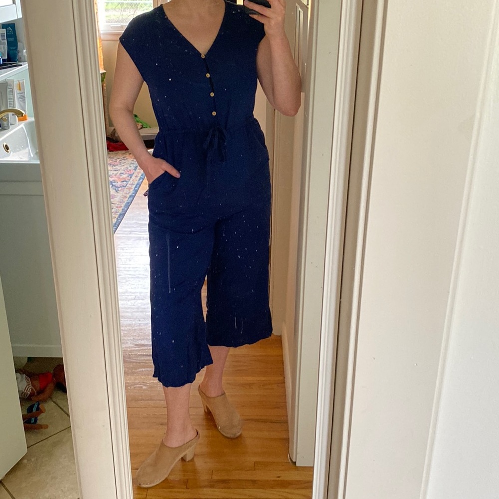 Roolee Navy Blue Jumpsuit (cropped, wide leg)